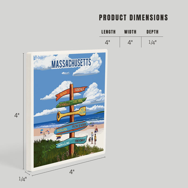Massachusetts, Signpost, Coast Beach with Umbrellas, Coasters Coasters Lantern Press 