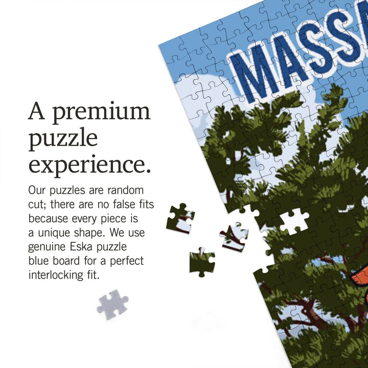 Massachusetts, Signpost, Lake and Eagle, Jigsaw Puzzle Puzzle Lantern Press 