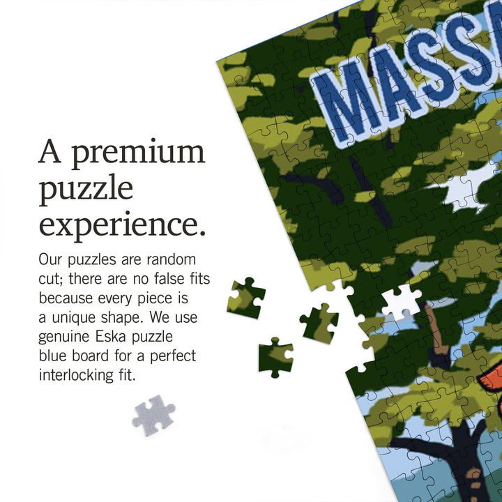 Massachusetts, Signpost, Lake and Flowers, Jigsaw Puzzle Puzzle Lantern Press 