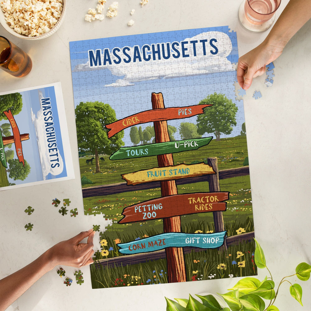 Massachusetts, Signpost, Orchard, Jigsaw Puzzle Puzzle Lantern Press 