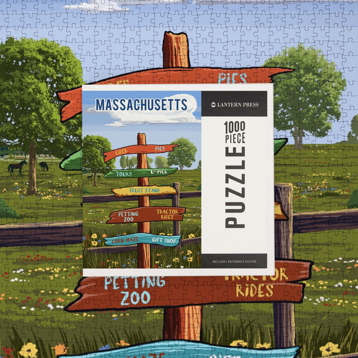 Massachusetts, Signpost, Orchard, Jigsaw Puzzle Puzzle Lantern Press 