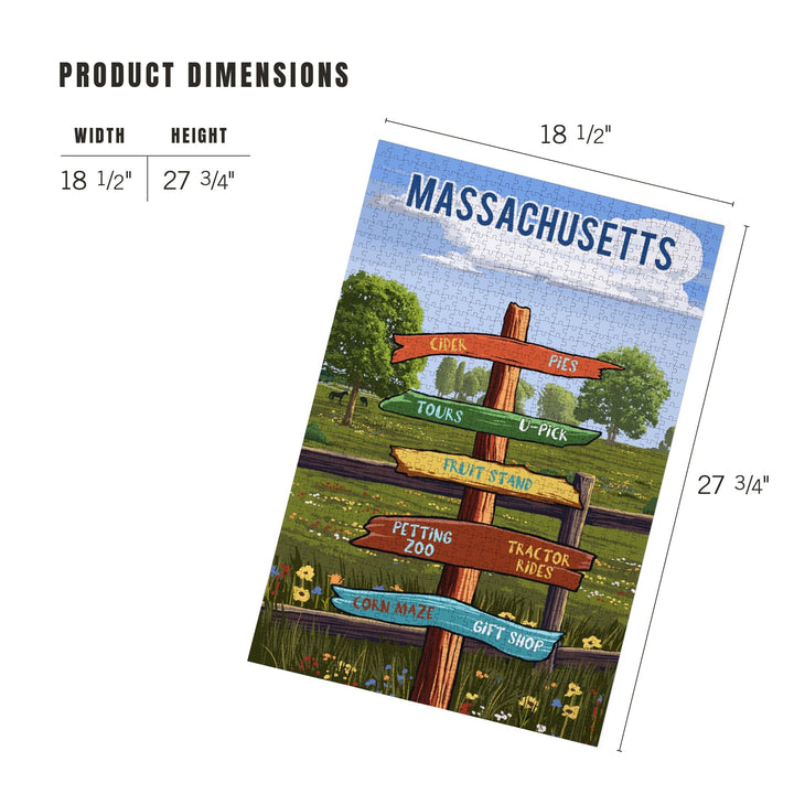 Massachusetts, Signpost, Orchard, Jigsaw Puzzle Puzzle Lantern Press 