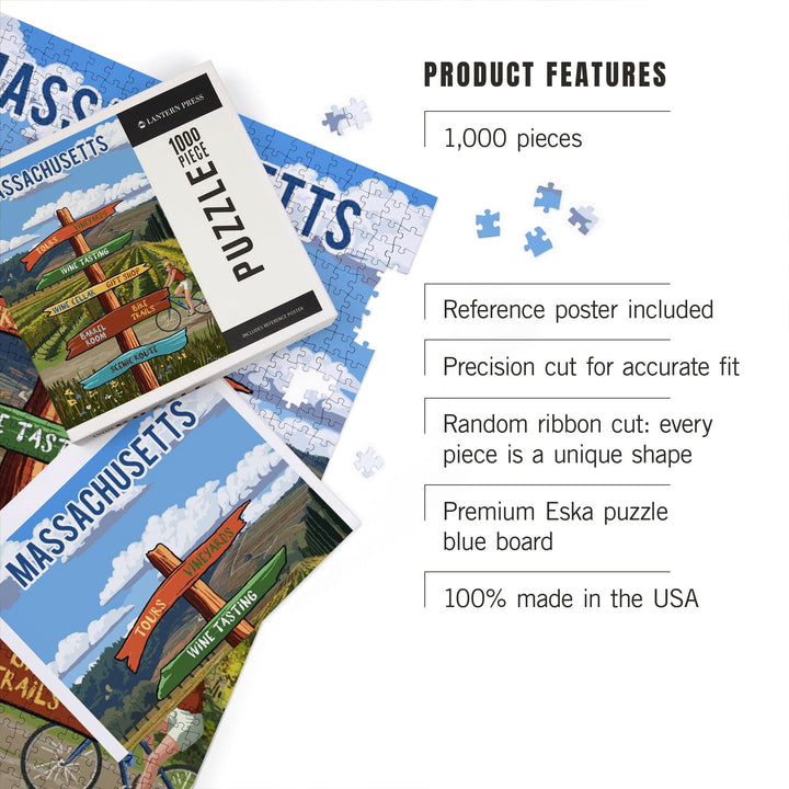 Massachusetts, Signpost, Vineyard, Jigsaw Puzzle Puzzle Lantern Press 
