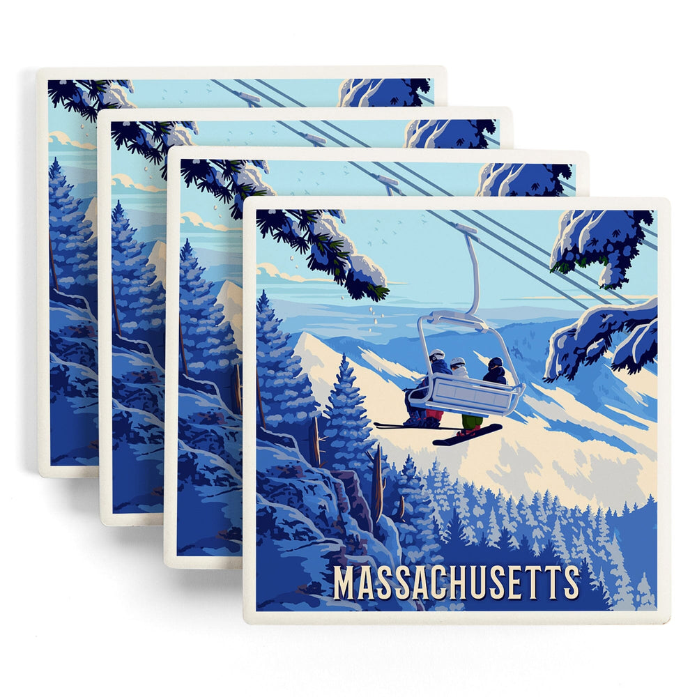 Massachusetts, Ski Lift Above The Trees, Coasters Coasters Lantern Press 