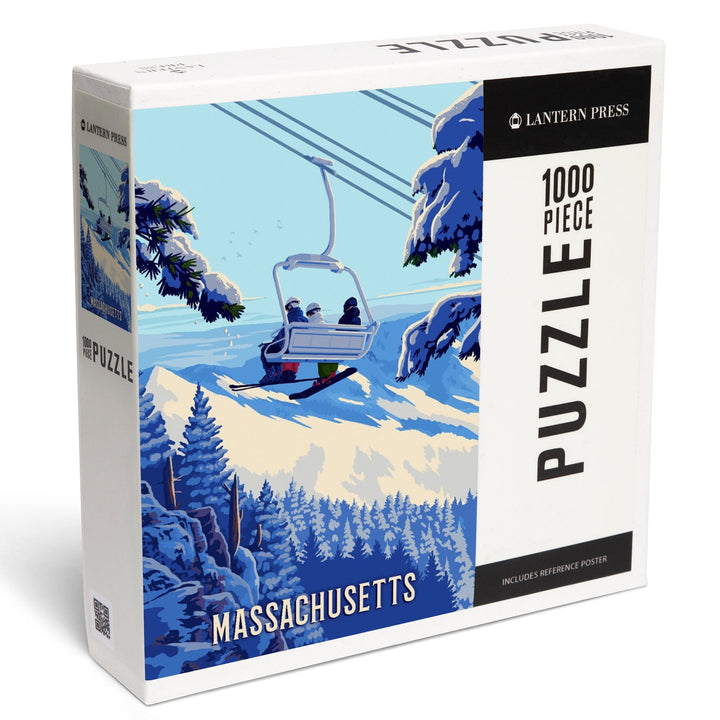 Massachusetts, Ski Lift Above The Trees, Jigsaw Puzzle Puzzle Lantern Press 