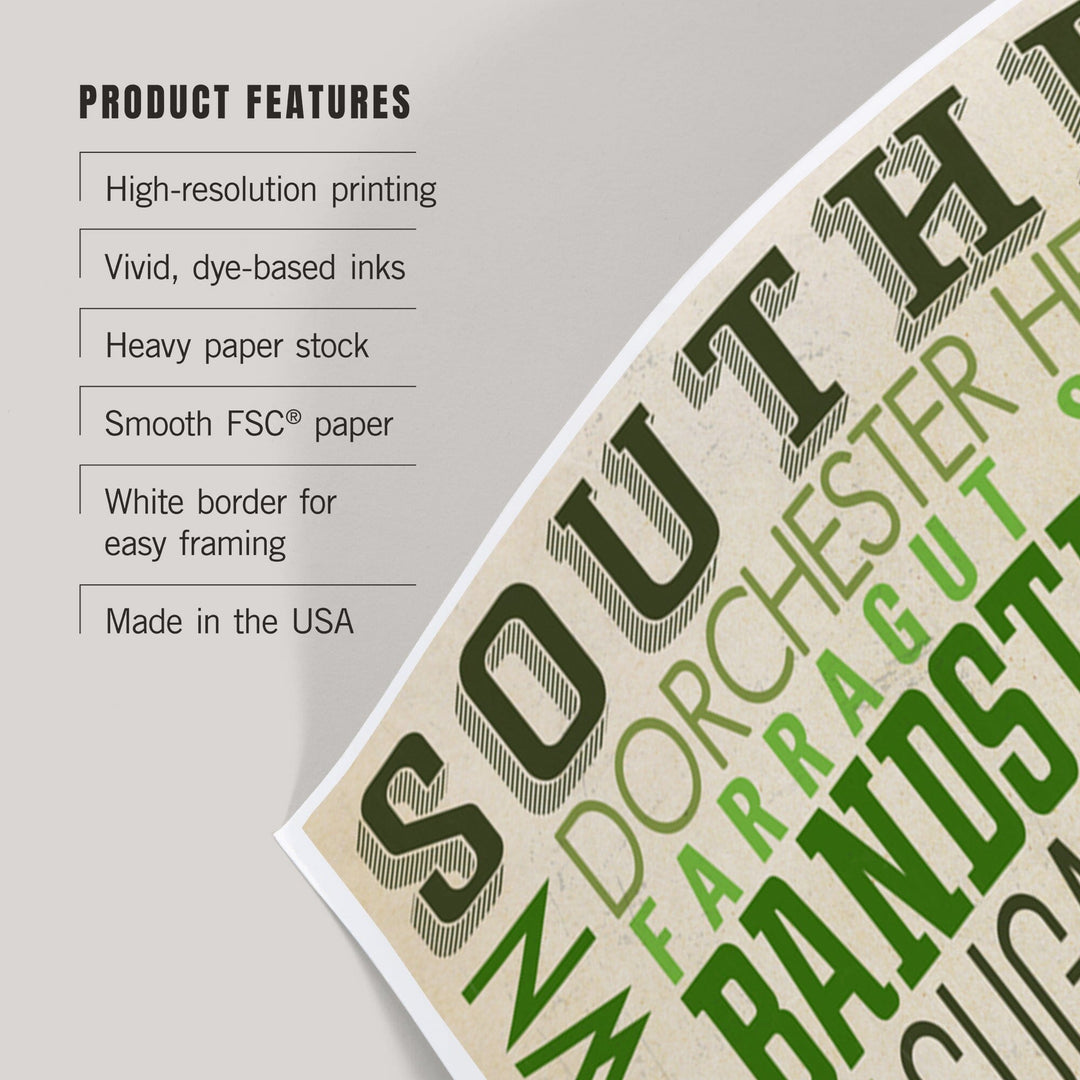 Massachusetts, Southie Typography, Art & Giclee Prints Art Lantern Press 