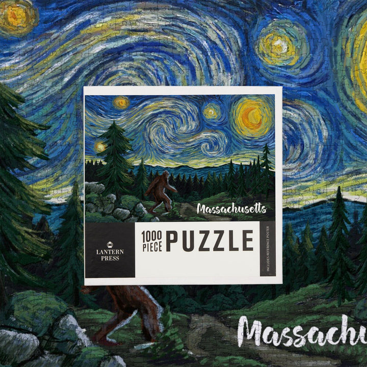 Massachusetts, Starry Night, Bigfoot, Jigsaw Puzzle Puzzle Lantern Press 
