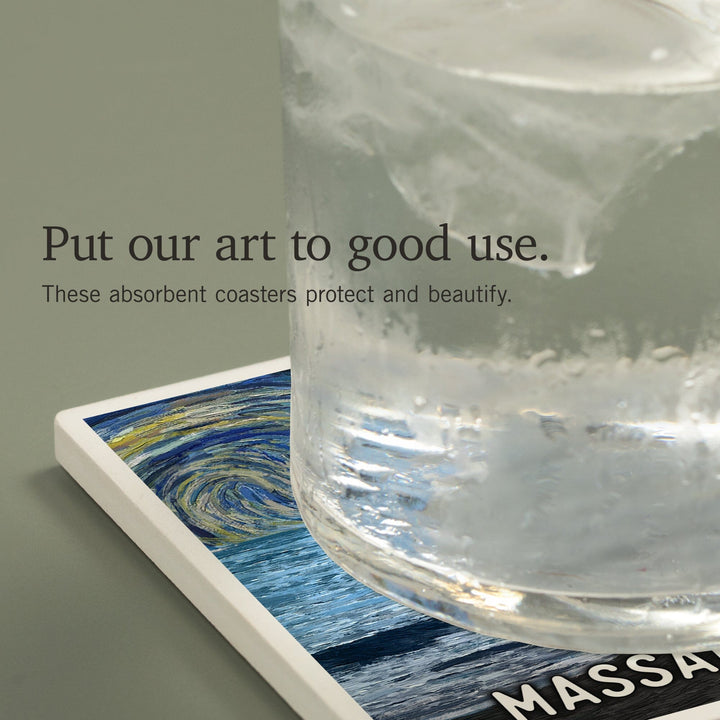 Massachusetts, Starry Night, Coastline, Coasters Coasters Lantern Press 