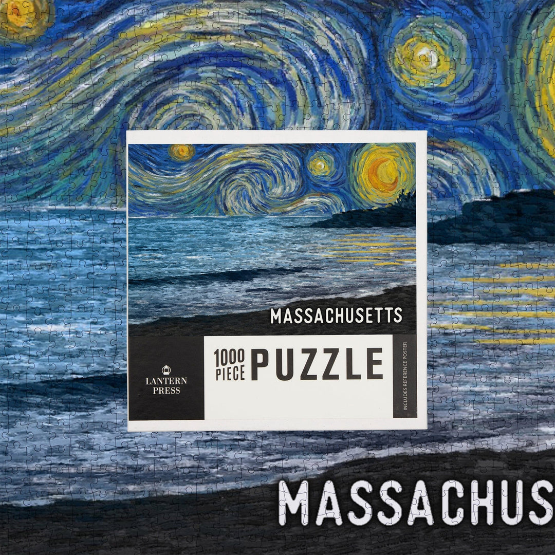 Massachusetts, Starry Night, Coastline, Jigsaw Puzzle Puzzle Lantern Press 