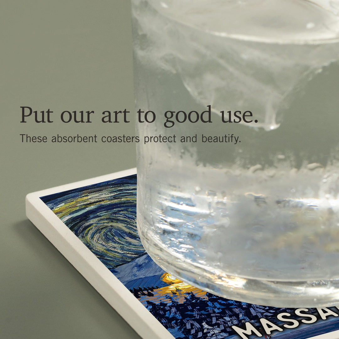Massachusetts, Starry Night, Ski, Coasters Coasters Lantern Press 