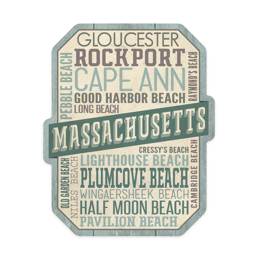 Massachusetts, Typography, Contour, Vinyl Sticker - Lantern Press