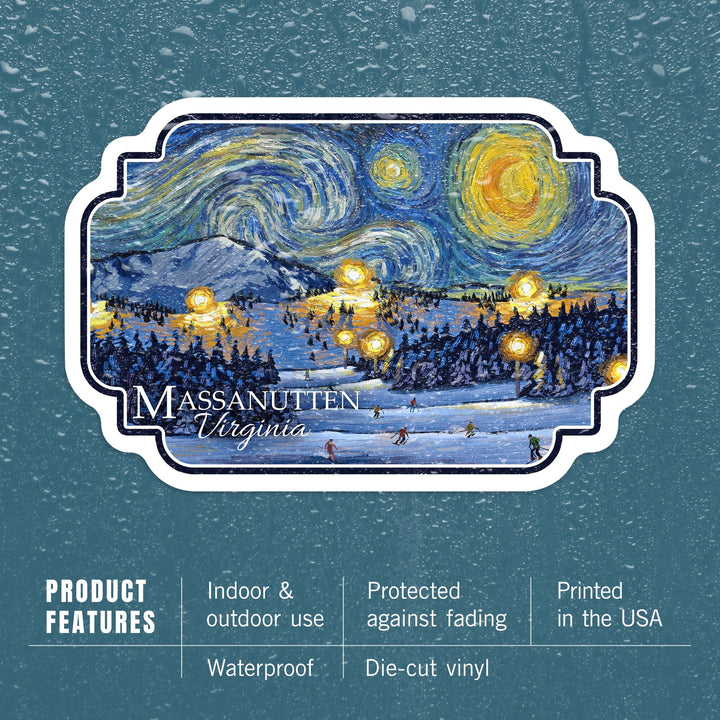 Massanutten, Virginia, Starry Night #2, Ski Resort, Contour, Vinyl Sticker Sticker Lantern Press 