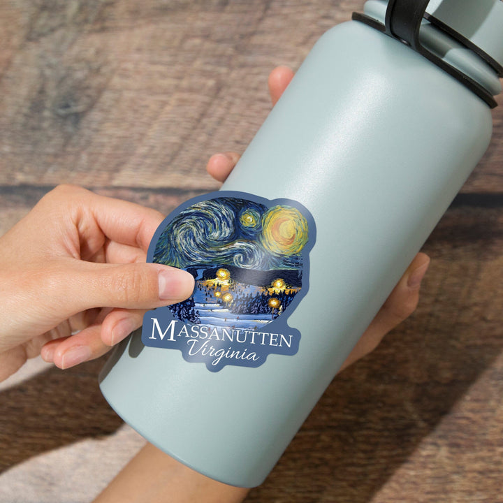 Massanutten, Virginia, Starry Night, Ski Resort, Contour, Vinyl Sticker Sticker Lantern Press 