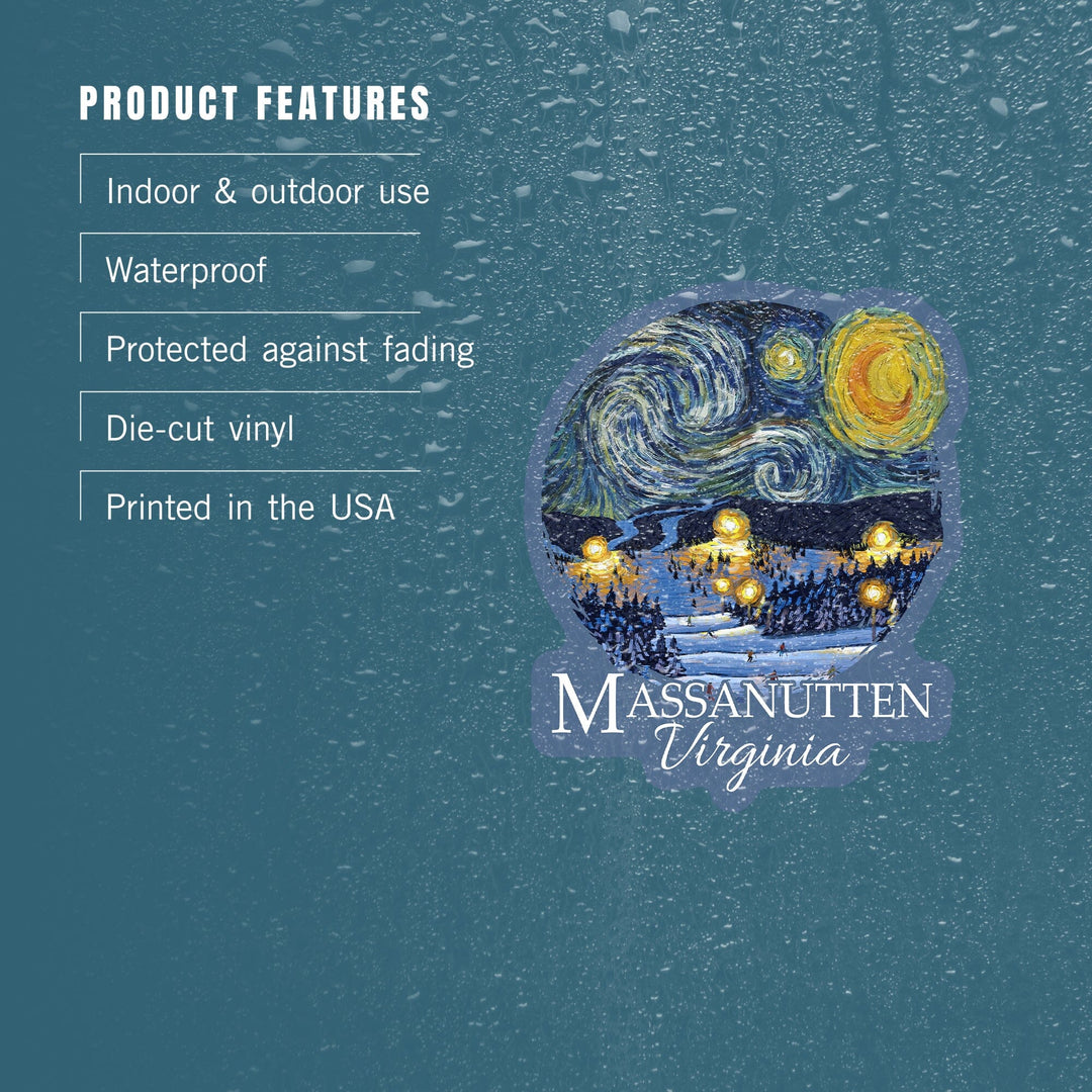 Massanutten, Virginia, Starry Night, Ski Resort, Contour, Vinyl Sticker Sticker Lantern Press 