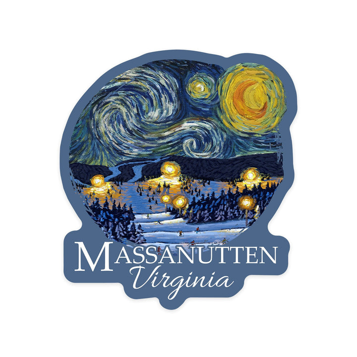 Massanutten, Virginia, Starry Night, Ski Resort, Contour, Vinyl Sticker Sticker Lantern Press 