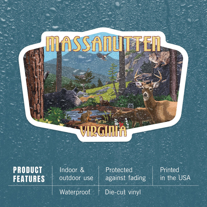 Massanutten, Virginia, Wildlife Utopia, Contour, Vinyl Sticker Sticker Lantern Press 