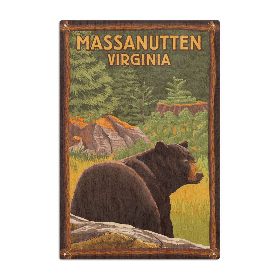 Massanutten,Virginia, Black Bear in Forest, Lantern Press Artwork, Wood Signs and Postcards Wood Lantern Press 6x9 Wood Sign 