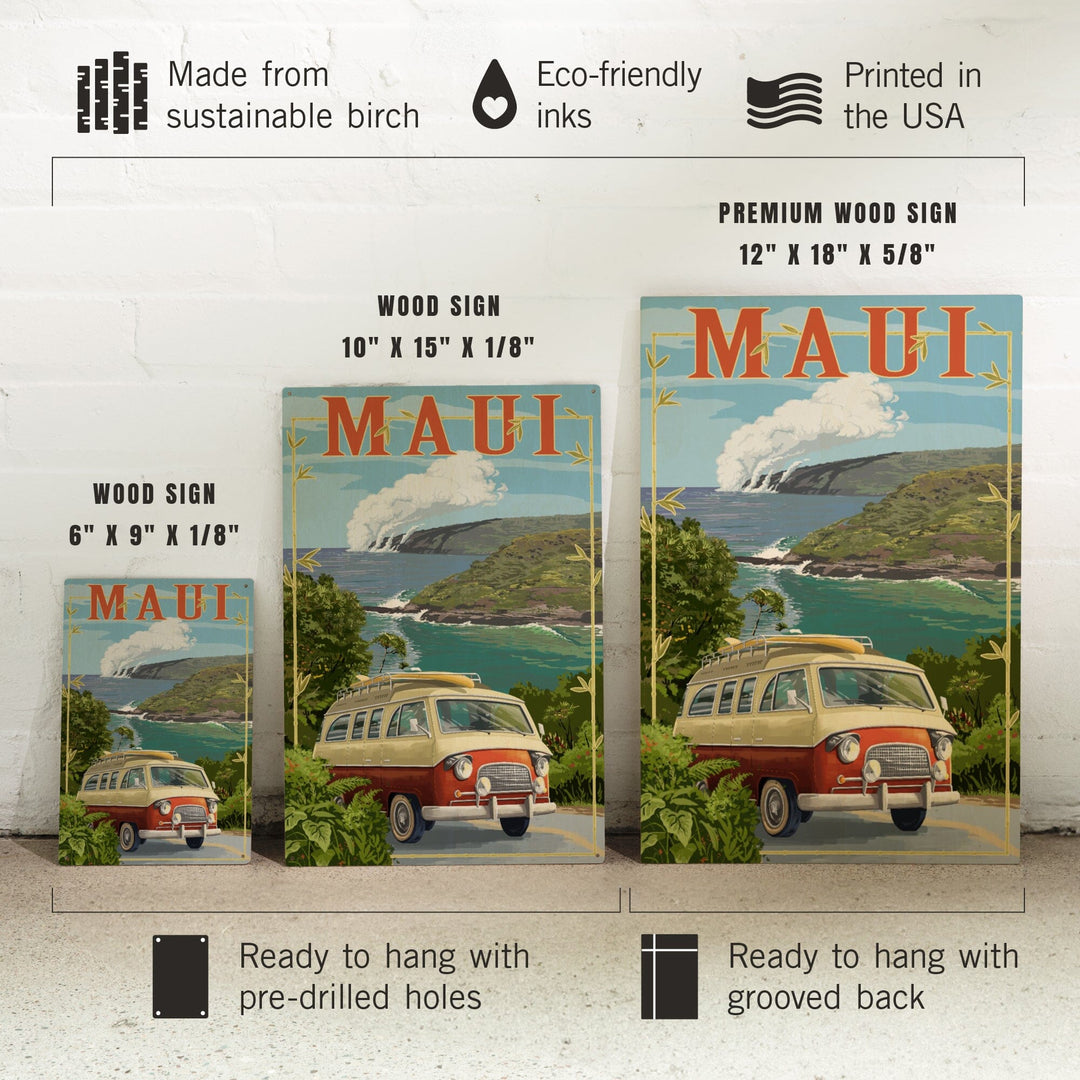 Maui, Hawaii, Camper Van, Lantern Press Artwork, Wood Signs and Postcards Wood Lantern Press 