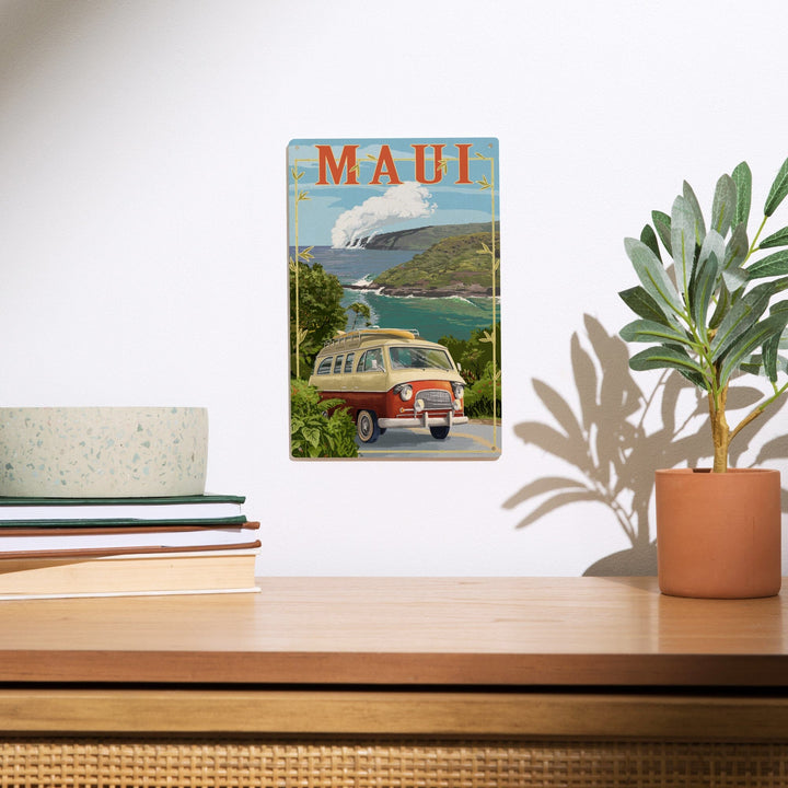 Maui, Hawaii, Camper Van, Lantern Press Artwork, Wood Signs and Postcards Wood Lantern Press 