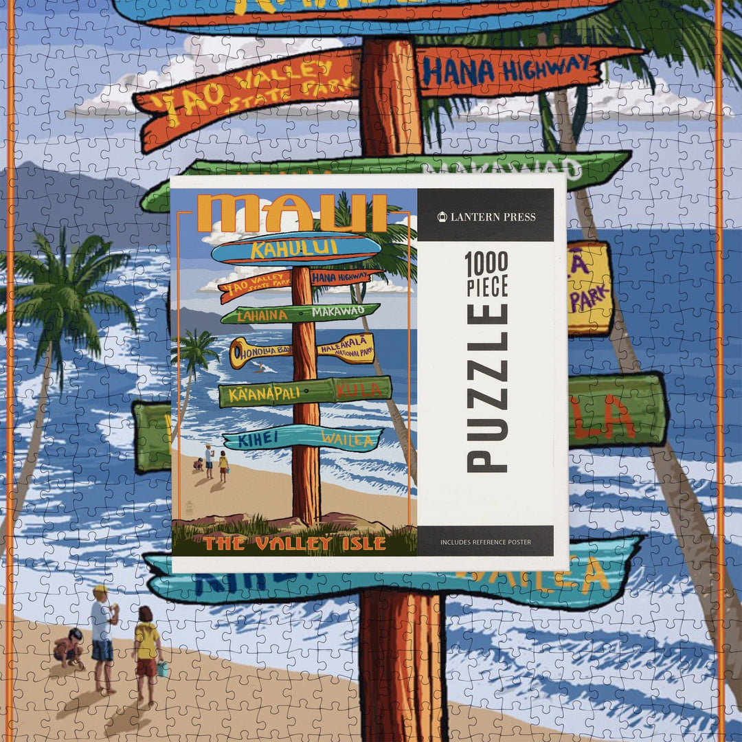 Maui, Hawaii, Destination Signpost, Jigsaw Puzzle Puzzle Lantern Press 