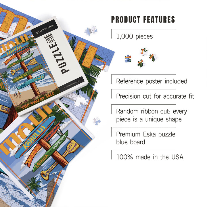 Maui, Hawaii, Destination Signpost, Jigsaw Puzzle Puzzle Lantern Press 