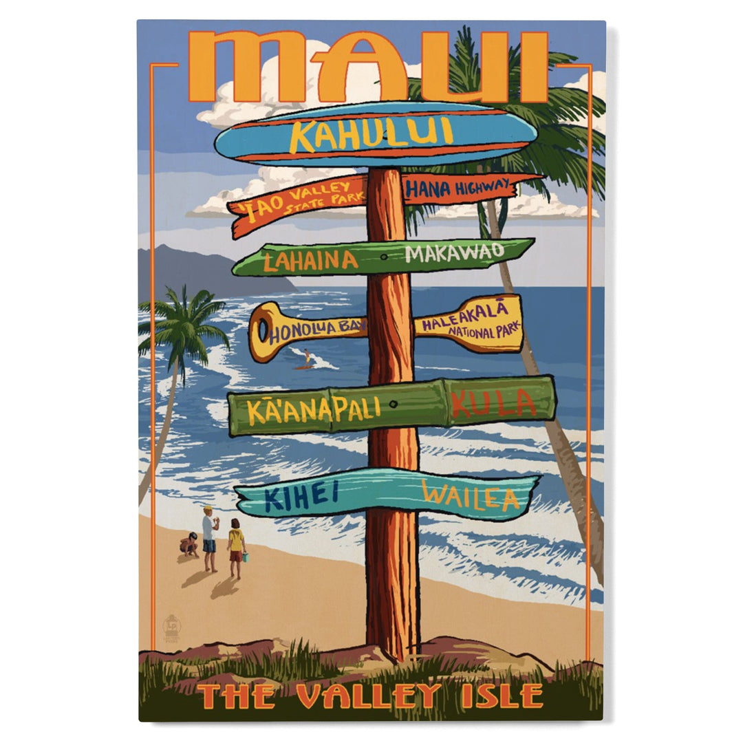 Maui, Hawaii, Destination Signpost, Lantern Press Artwork, Wood Signs and Postcards Wood Lantern Press 