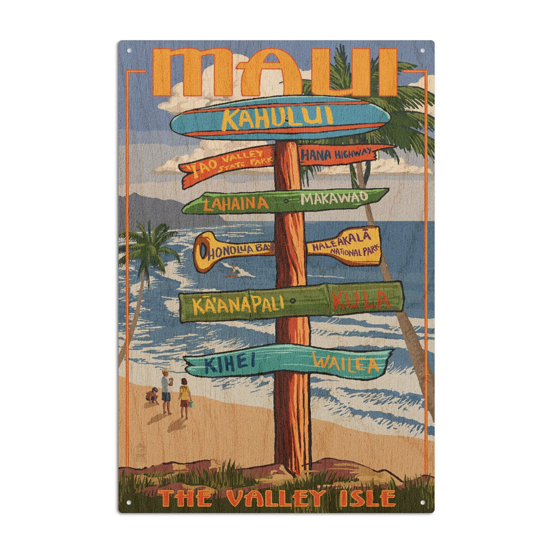 Maui, Hawaii, Destination Signpost, Lantern Press Artwork, Wood Signs and Postcards Wood Lantern Press 6x9 Wood Sign 