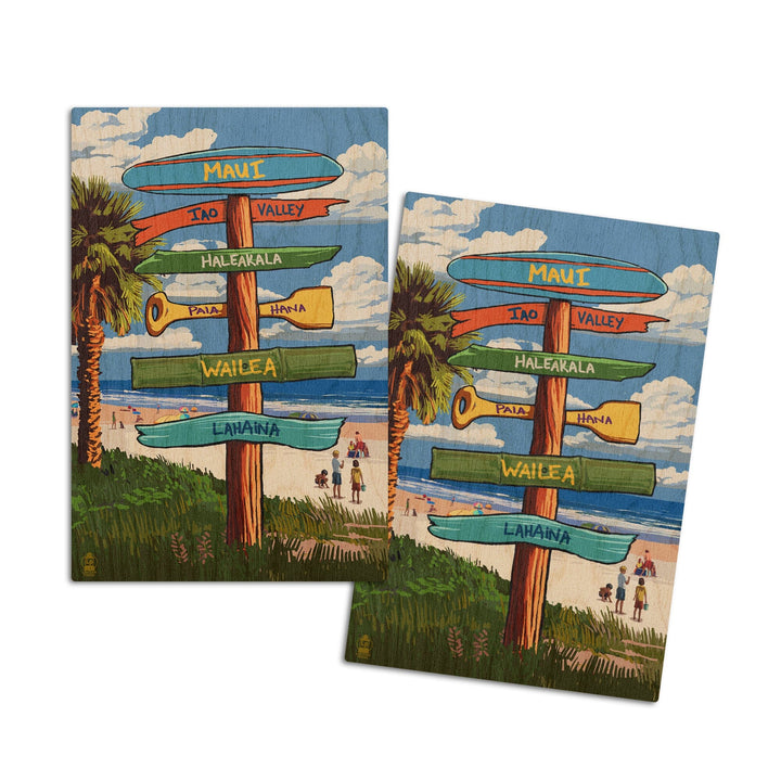 Maui, Hawaii, Destinations Sign, Lantern Press Artwork, Wood Signs and Postcards Wood Lantern Press 4x6 Wood Postcard Set 