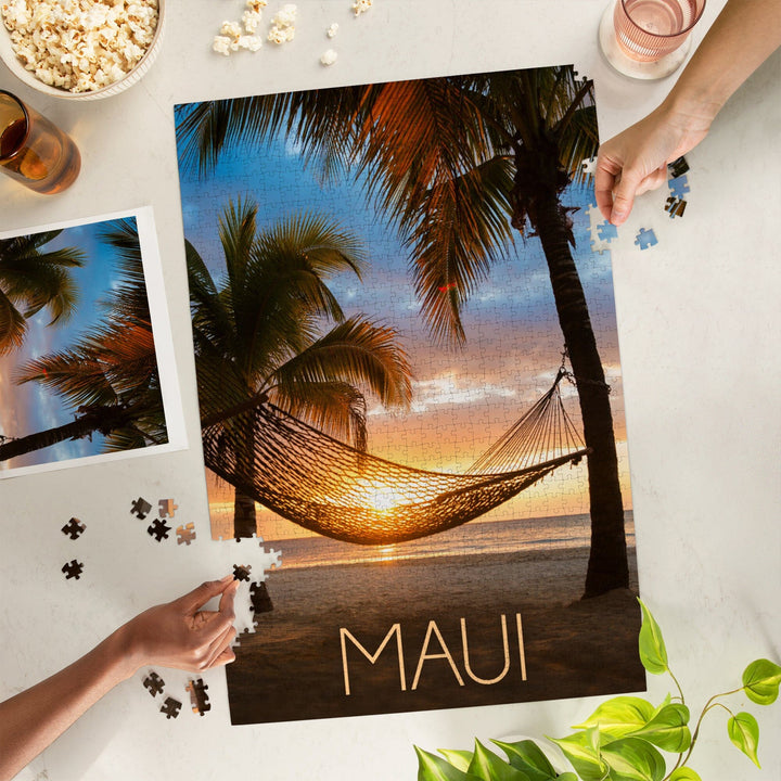 Maui, Hawaii, Hammock and Sunset, Jigsaw Puzzle Puzzle Lantern Press 