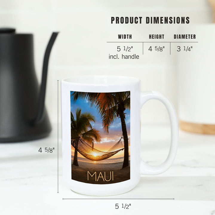 Maui, Hawaii, Hammock & Sunset, Lantern Press Photography, Ceramic Mug Mugs Lantern Press 