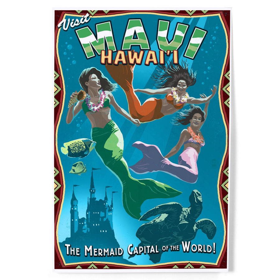 Maui, Hawaii, Mermaid Vintage Sign, Art & Giclee Prints Art Lantern Press 