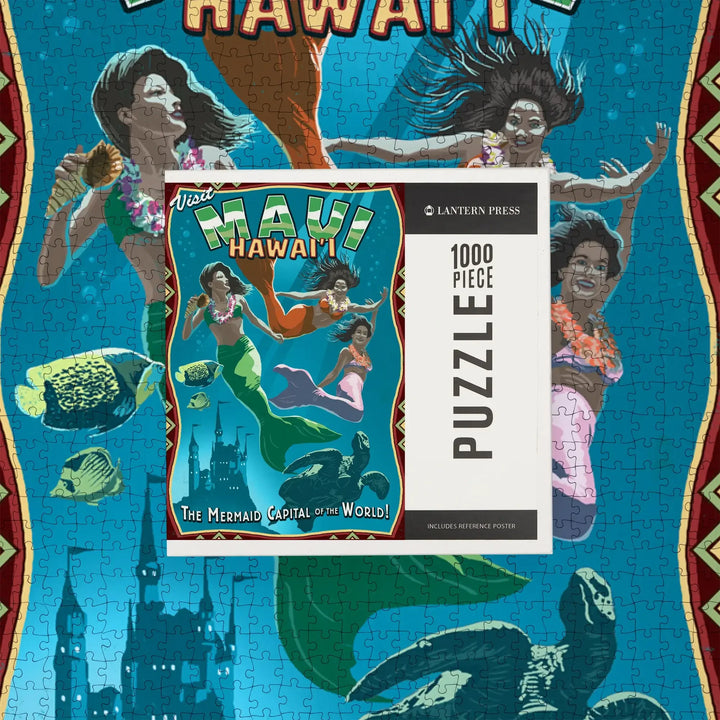Maui, Hawaii, Mermaid Vintage Sign, Jigsaw Puzzle Puzzle Lantern Press 