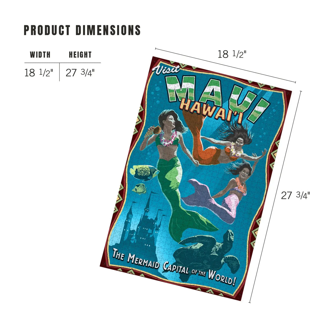 Maui, Hawaii, Mermaid Vintage Sign, Jigsaw Puzzle Puzzle Lantern Press 