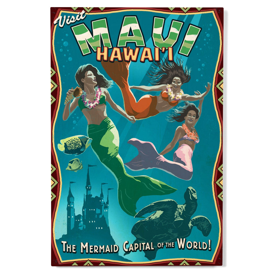 Maui, Hawaii, Mermaid Vintage Sign, Lantern Press Artwork, Wood Signs and Postcards Wood Lantern Press 