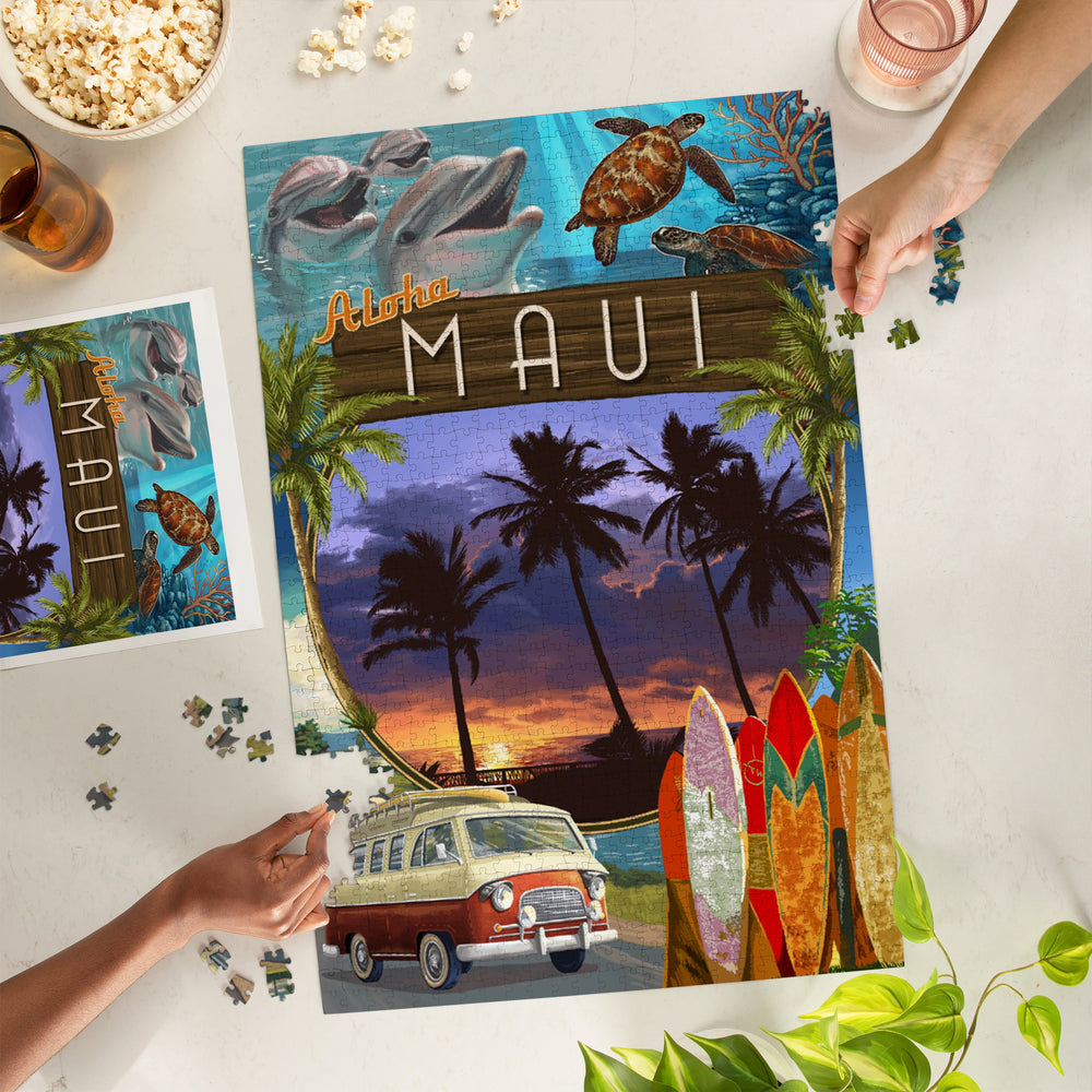 Maui, Hawai‘i, Montage with Camper Van, Jigsaw Puzzle Puzzle Lantern Press 