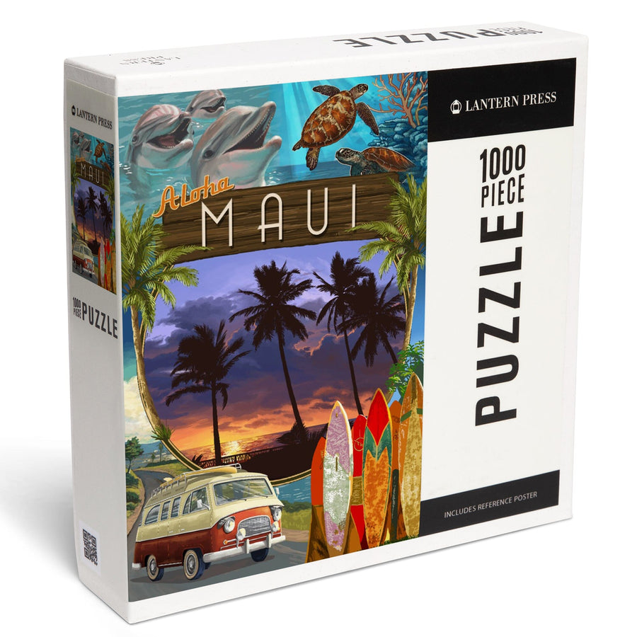 Maui, Hawaii, Montage with Camper Van, Jigsaw Puzzle Puzzle Lantern Press 