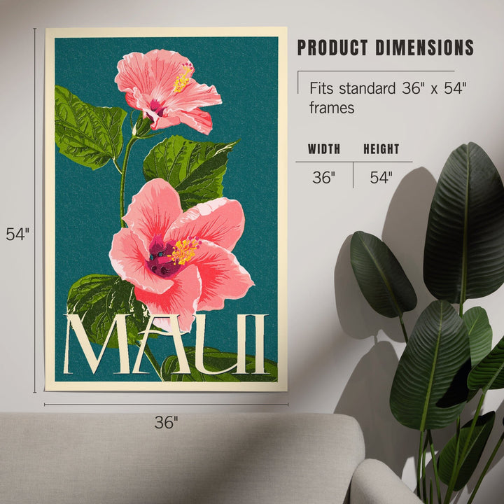 Maui, Hawaii, Pink Hibiscus Flower Letterpress, Art & Giclee Prints Art Lantern Press 