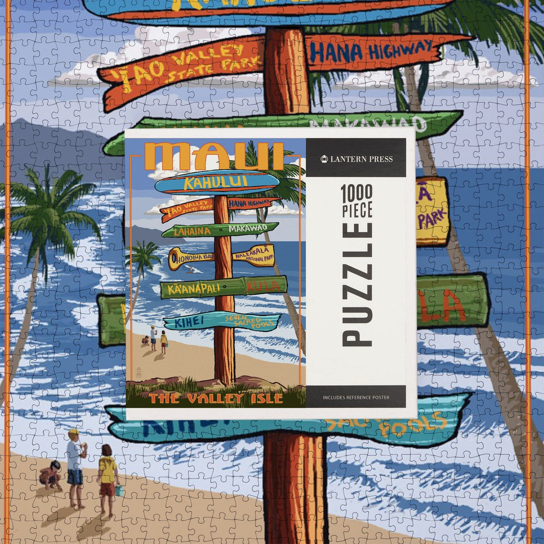 Maui, Hawaii, Signpost, Jigsaw Puzzle Puzzle Lantern Press 