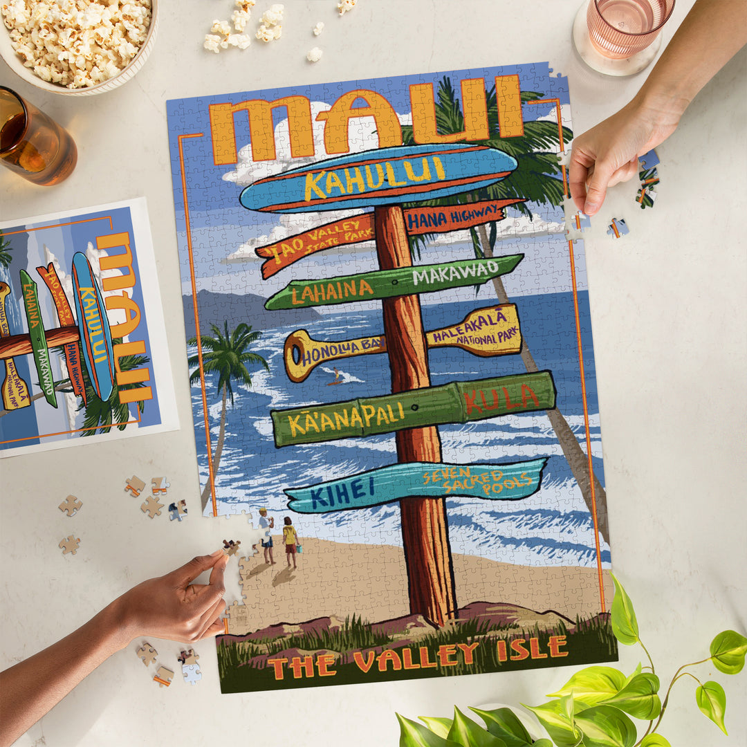 Maui, Hawaii, Signpost, Jigsaw Puzzle Puzzle Lantern Press 