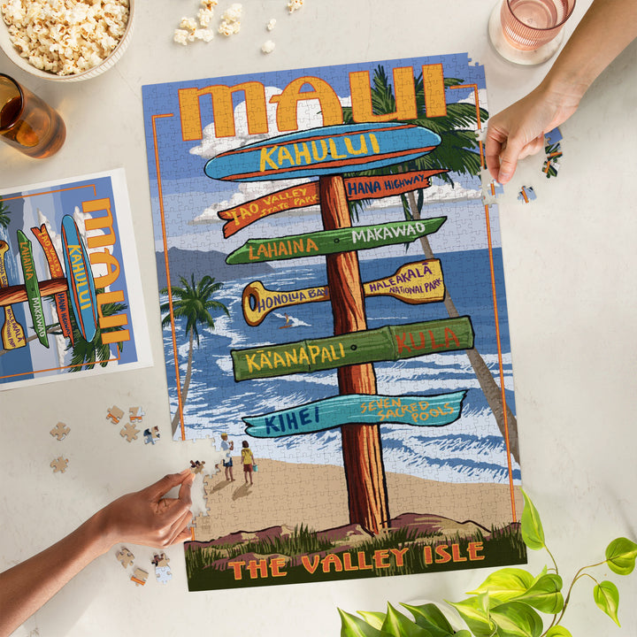 Maui, Hawaii, Signpost, Jigsaw Puzzle Puzzle Lantern Press 