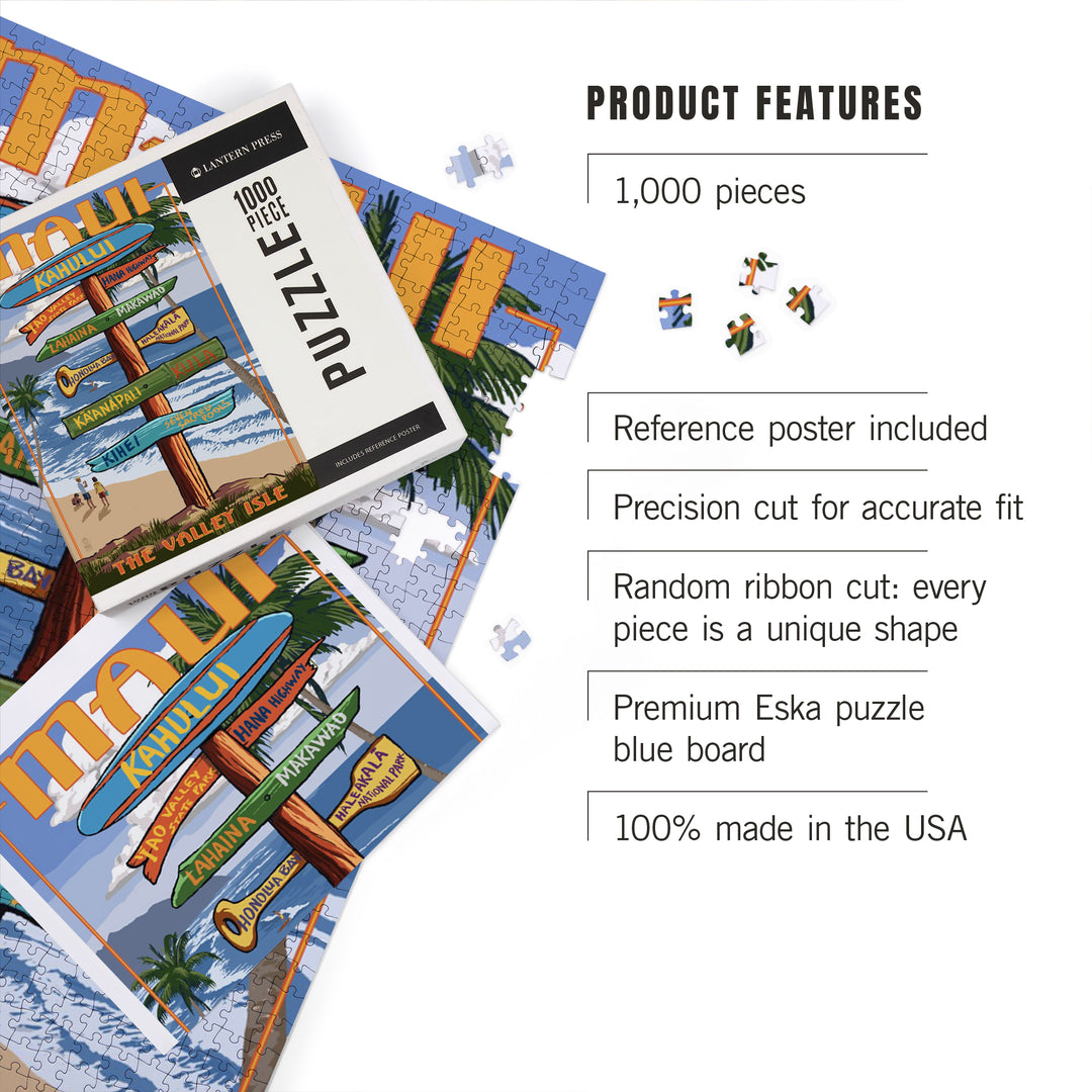 Maui, Hawaii, Signpost, Jigsaw Puzzle Puzzle Lantern Press 