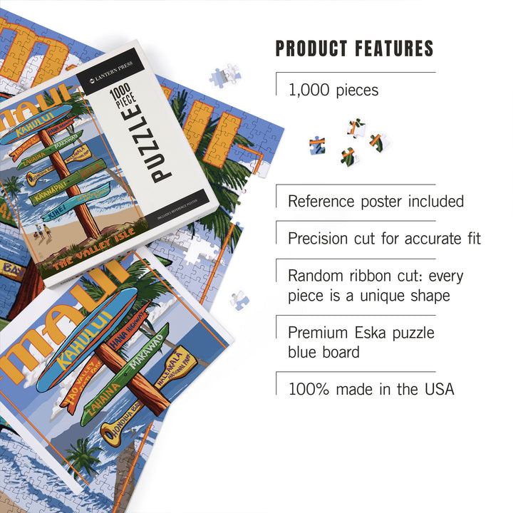 Maui, Hawaii, Signpost, Jigsaw Puzzle Puzzle Lantern Press 