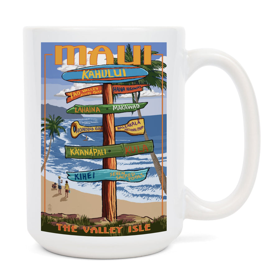 Maui, Hawaii, Signpost, Lantern Press Artwork, Ceramic Mug Mugs Lantern Press 