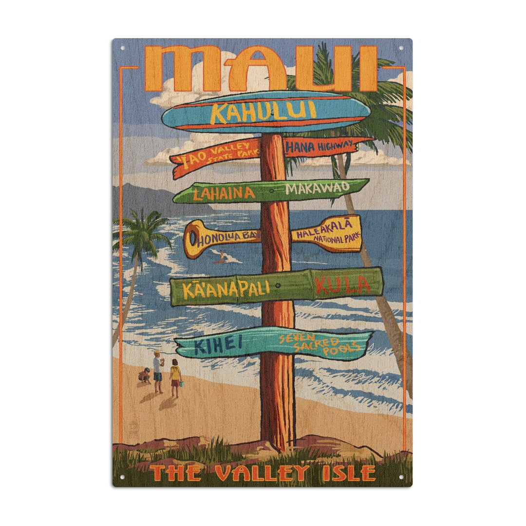 Maui, Hawaii, Signpost, Lantern Press Artwork, Wood Signs and Postcards Wood Lantern Press 10 x 15 Wood Sign 