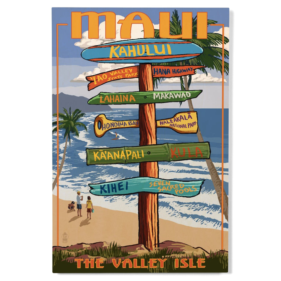 Maui, Hawaii, Signpost, Lantern Press Artwork, Wood Signs and Postcards Wood Lantern Press 