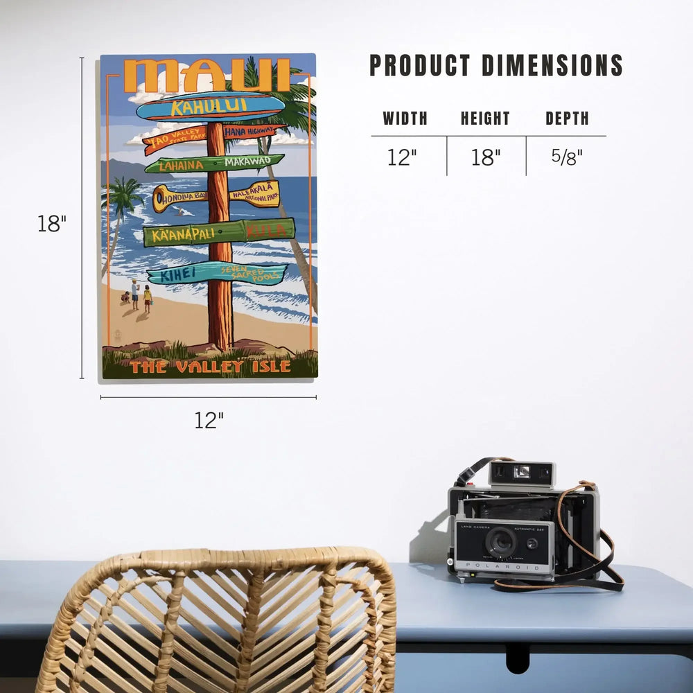 Maui, Hawaii, Signpost, Lantern Press Artwork, Wood Signs and Postcards - Lantern Press