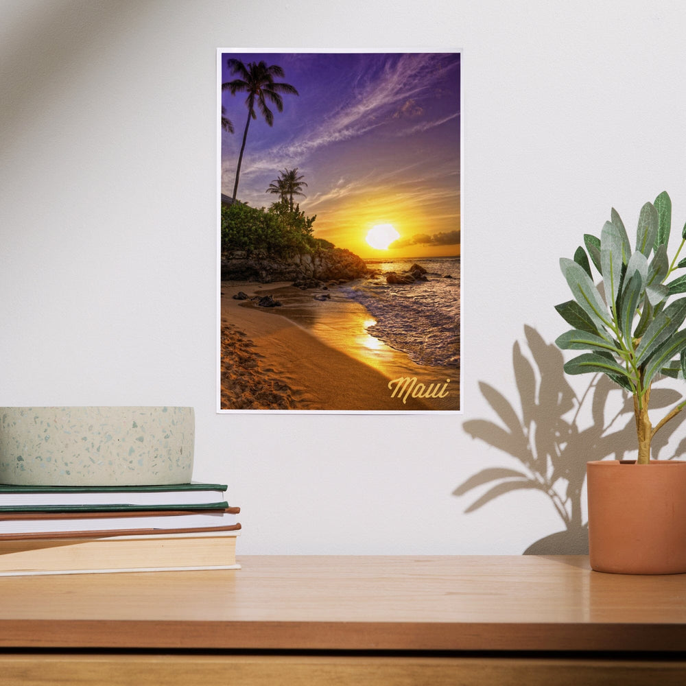 Maui, Hawaii, Sunset and Palm, Art & Giclee Prints Art Lantern Press 