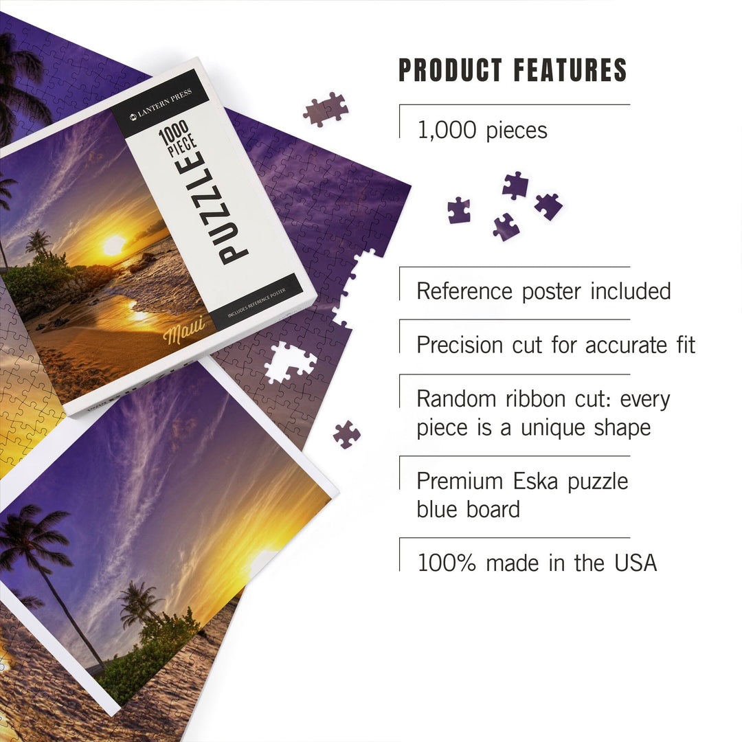 Maui, Hawaii, Sunset and Palm, Jigsaw Puzzle Puzzle Lantern Press 