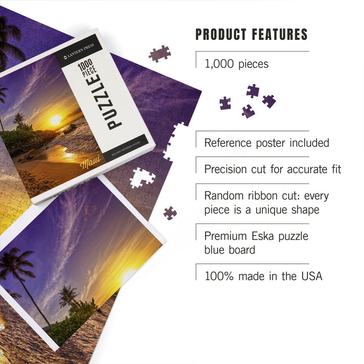 Maui, Hawaii, Sunset and Palm, Jigsaw Puzzle Puzzle Lantern Press 