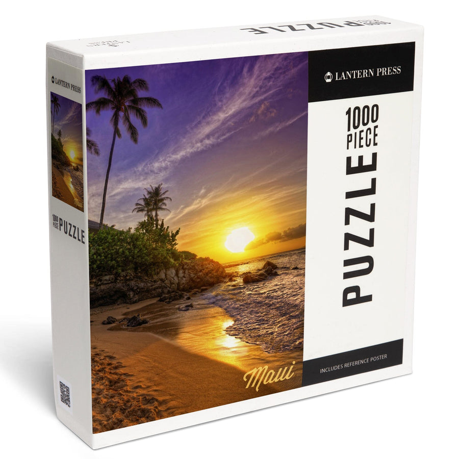 Maui, Hawaii, Sunset and Palm, Jigsaw Puzzle Puzzle Lantern Press 